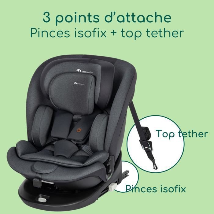 BEBECONFORT EVOLUFIX 360 i-Size konvertibelt svingbart bilsete - Gruppe 0/1/2/3, Isofix - 0 til 12 år (36 kg), 40-150 cm, Tonet svart