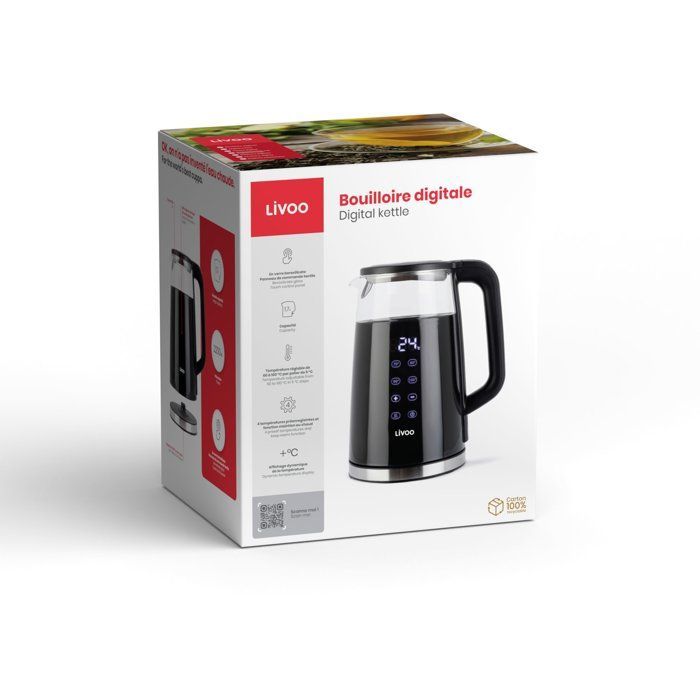 Hervidor digital - LIVOO - DOD198 - 2200 W - 1,7 L - Cristal transparente