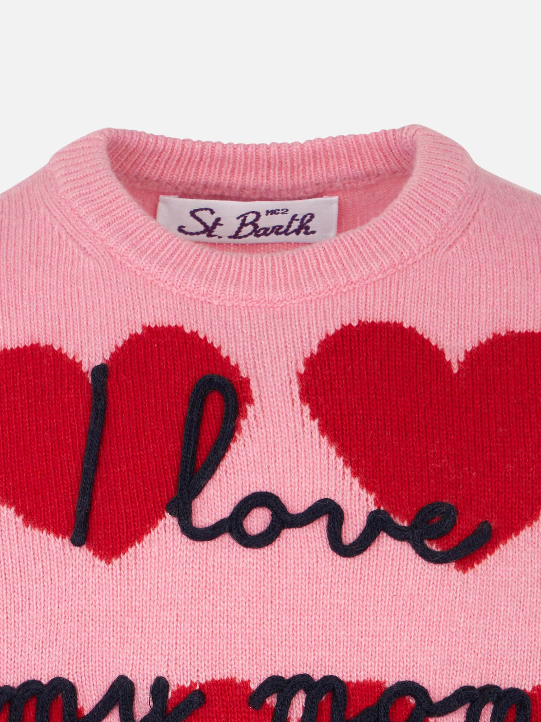 Maglione da bambina con stampa cuori e ricamo I Love my Mom