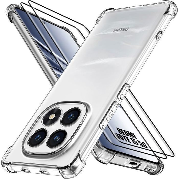 Capa + 2 Protetores de Tela de Vidro Temperado para Xiaomi Redmi Note 15 5G/4G - Proteção Fina e Transparente em Silicone Resistente a Impactos