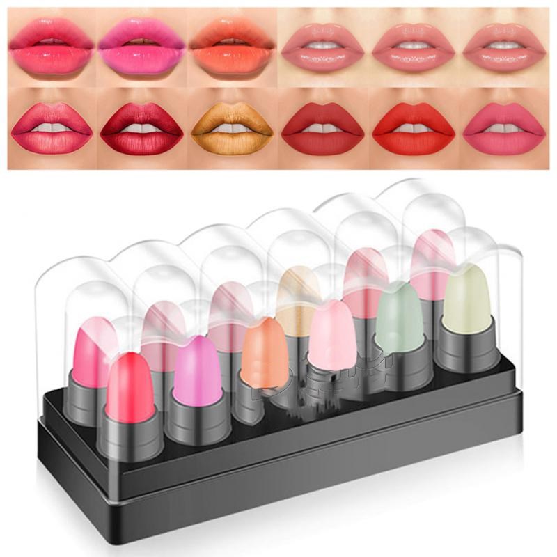 Set de 12 lápices labiales mate terciopelo de larga duración, a prueba de agua, con glitter, gelatina, hidratante, brillo labial, maquillaje, cosmético para mujeres TSLM1