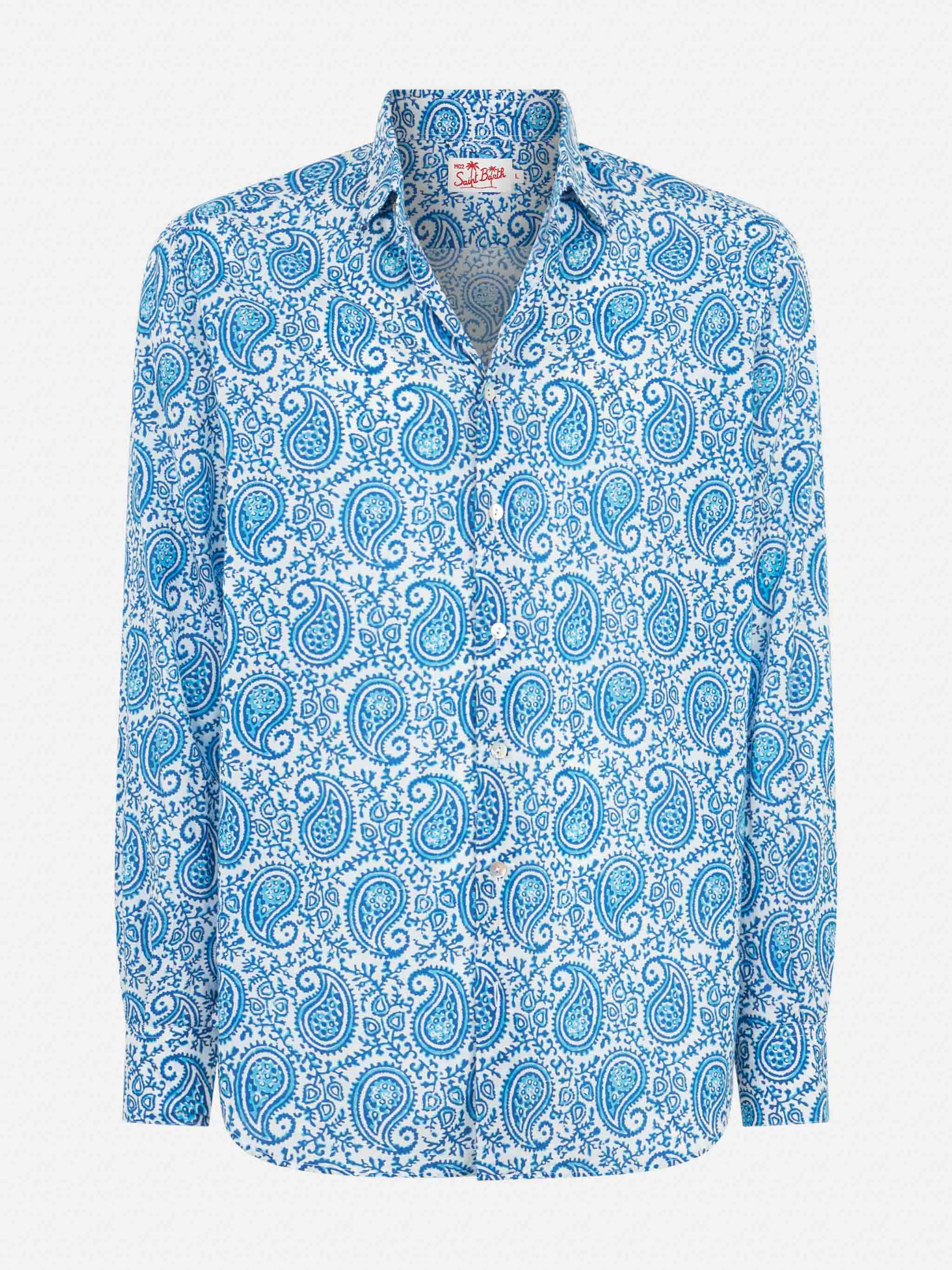 Sikelia herenoverhemd van katoenen mousseline met paisleyprint