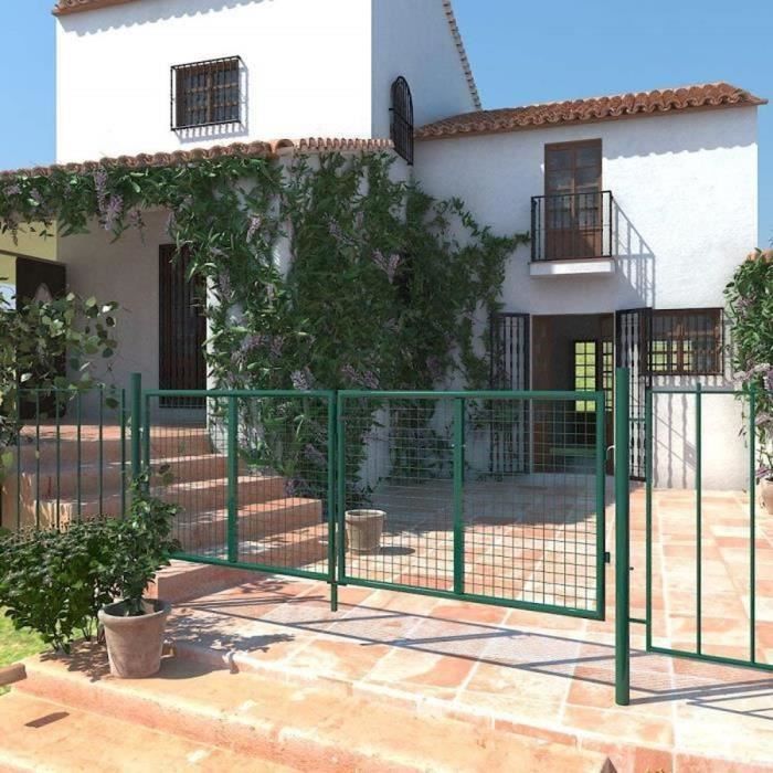 Puerta de jardín SONGMICS, puerta de valla, puerta de jardín, con cerradura y 3 llaves, 90 x 310 cm, verde GGD300G