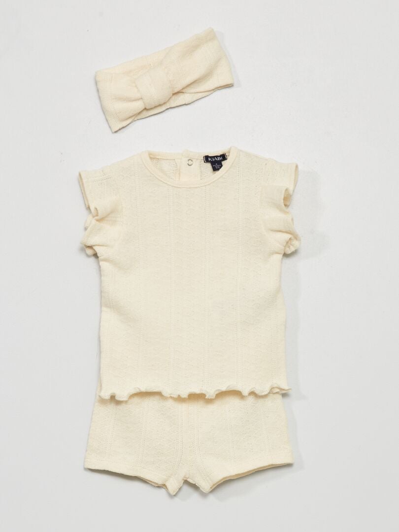 Conjunto de 3 peças em malha canelada - BRANCO