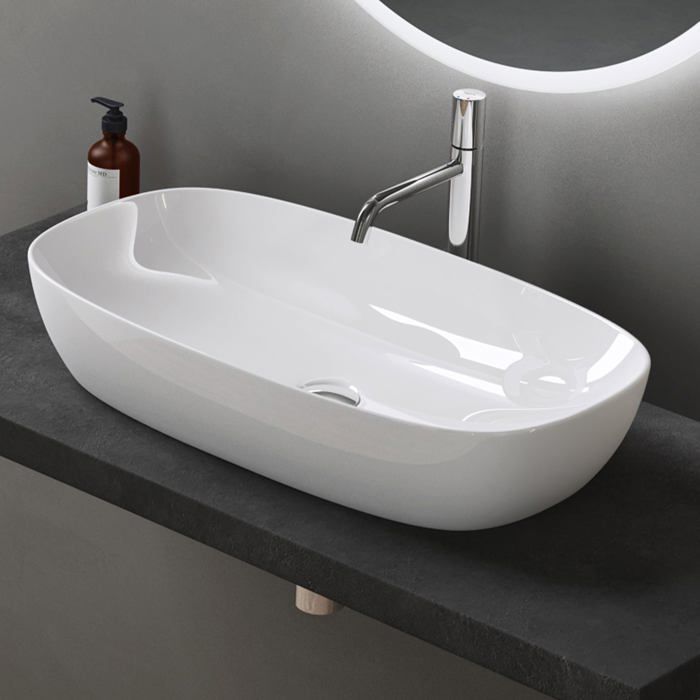 Lavabo de encimera ovalado de cerámica blanca doporro con revestimiento NANO Easy Clean Brüssel104 60x39,5x14 cm