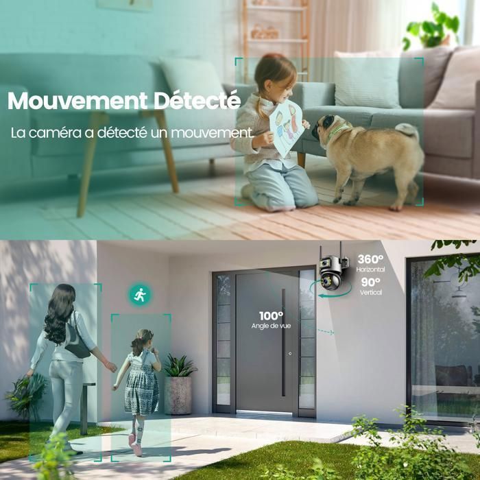 LOSEI Dual-Lens-Überwachungskamera 6MP 4K UHD 5x Zoom Nachtsicht Personenerkennung Gegensprechanlage ICSee App WLAN BT Alexa IP66