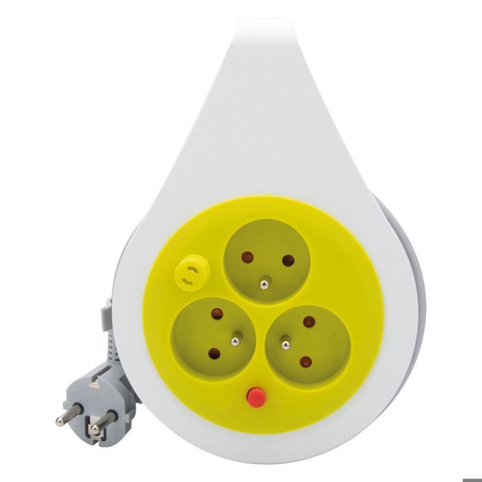 Mini carrete de cable de diseño con 3 tomas (2P+E) - 7 m - Verde - Zenitech