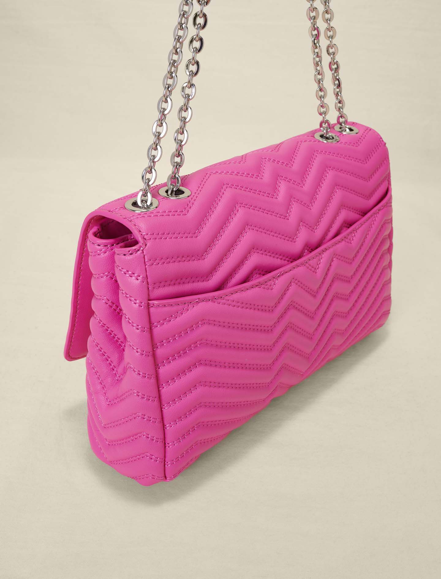 Leren handtas met ketting - Fluorescerend roze