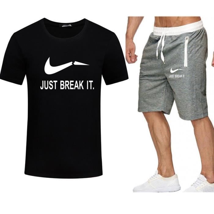Men's T-shirt and shorts set - Luxury - Crew neck - Short sleeves - Black - Fitness