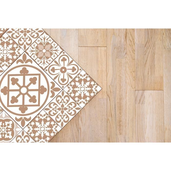 Tapis Vinyle Panorama Carreaux Ciments Talavera Brun 40x80 cm - Tapis pour Cuisine, Bureau et Salon en PVC