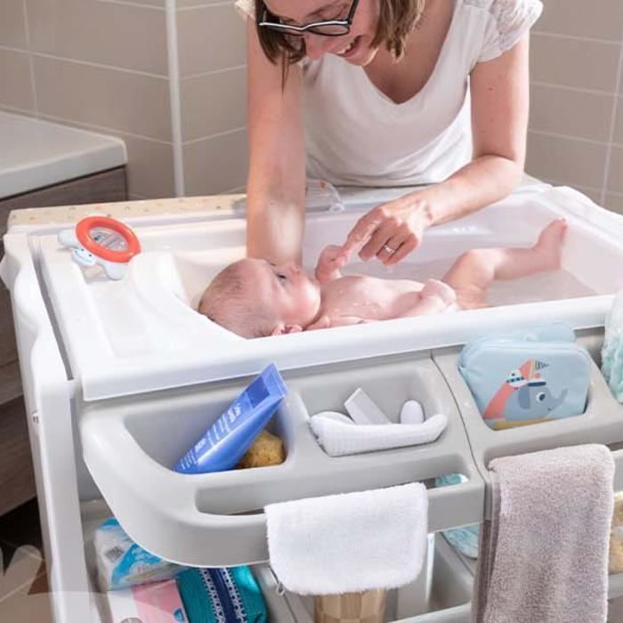 Fasciatoio e vaschetta da bagno 2 in 1 BEBECONFORT Dolphy, dalla nascita fino a 12 mesi (11 kg), grigio nebbia