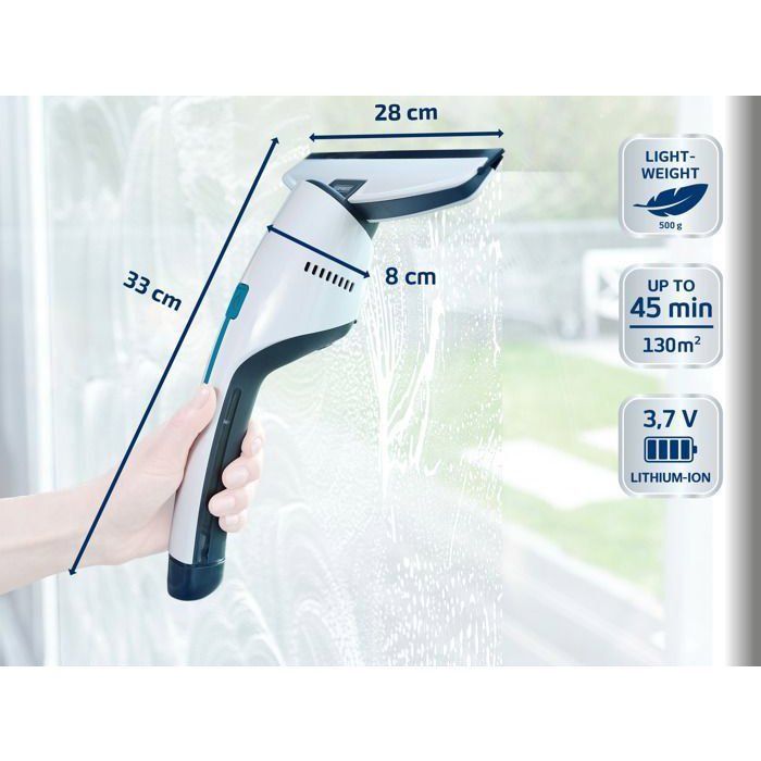 Aspirateur à vitres et salle de bains Leifheit Nemo 51035, lave vitres électrique avec boîtier étanche et support mural, blanc