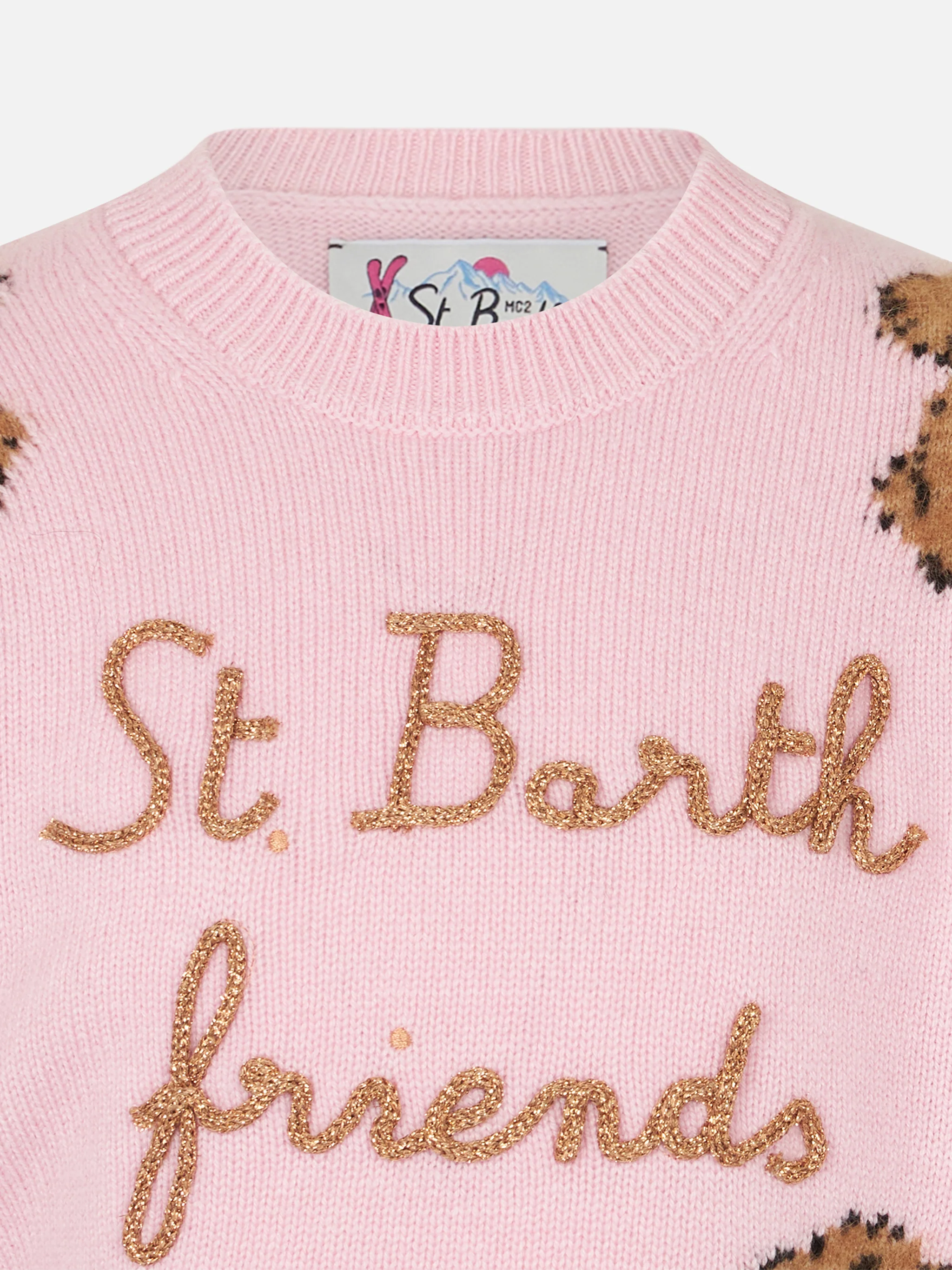 Maglia da bambina girocollo a costine morbide con ricamo St. Barth Fri