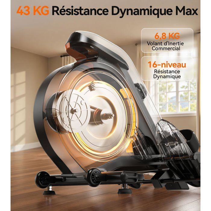 YOSUDA Rameur Magnétique 16 Niveaux avec App & LCD, 160 kg, Silencieux, Rangement Vertical, Montage Facile.