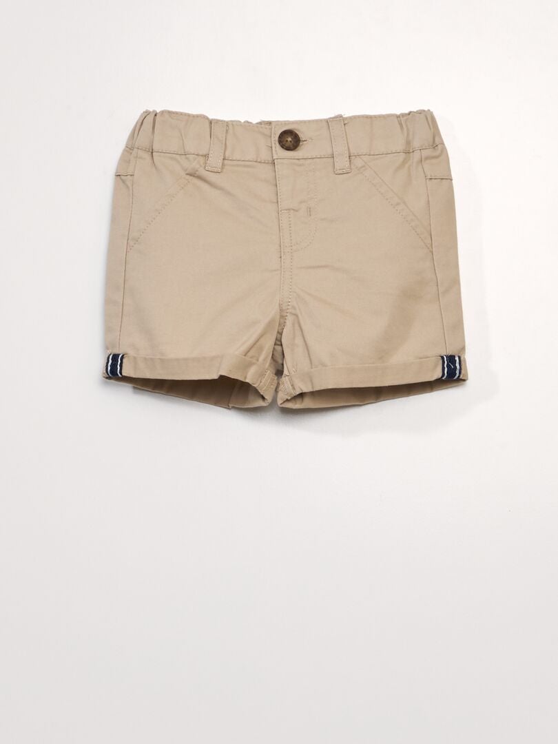 Set 2 piese - Tricou polo + pantaloni scurți din twill - BEJ