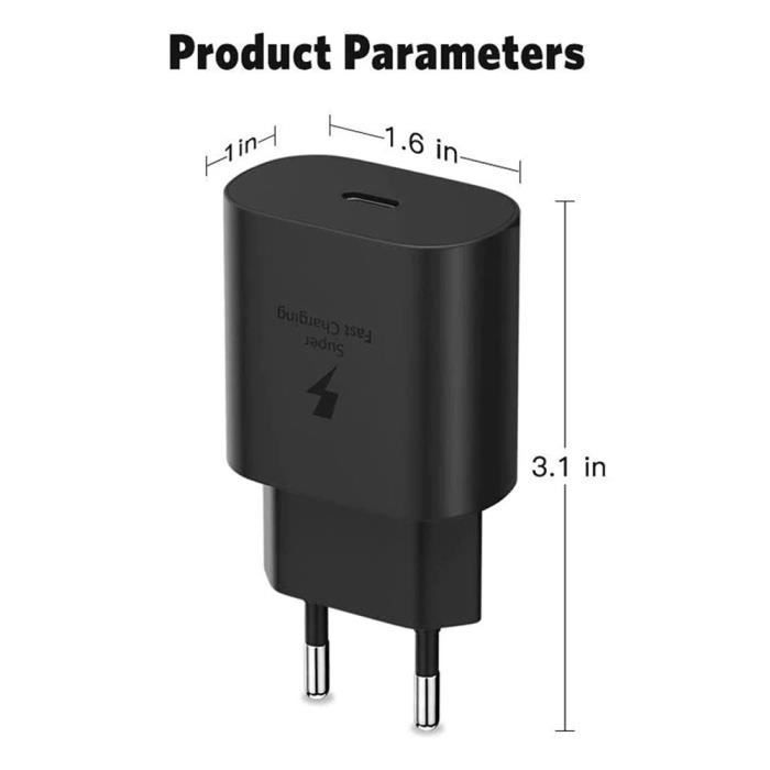 25-W-USB-C-Ladegerät + USB-C-Kabel für Samsung A15, A16, A17, A22, A36, A37, A53, A55, A56, A57 – Schwarz