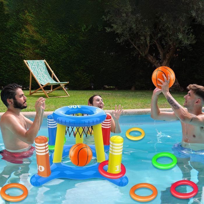 Jeux Piscine Gonflable Panier de Basket Flottant et Jouet Panier de Lancer pour Enfants Adultes Familles PZCC