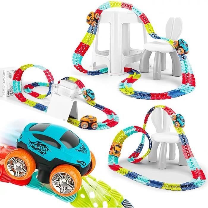 Circuit Voiture Enfant Electrique avec Voiture de Course Lumineuse LED, Piste de Course Flexible pour Enfants 3 ans et plus (92PCS)