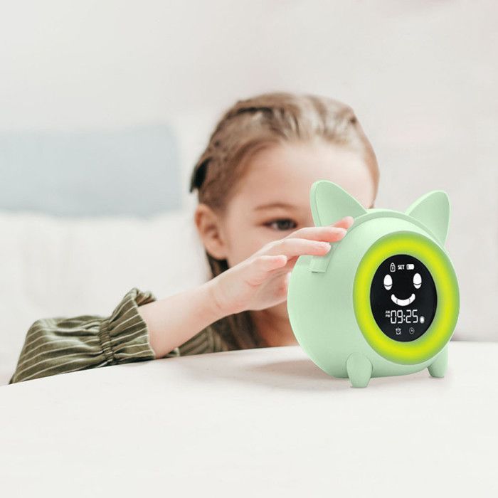 Mady educational alarm clock with facial expressions, lights, nightlight, and music