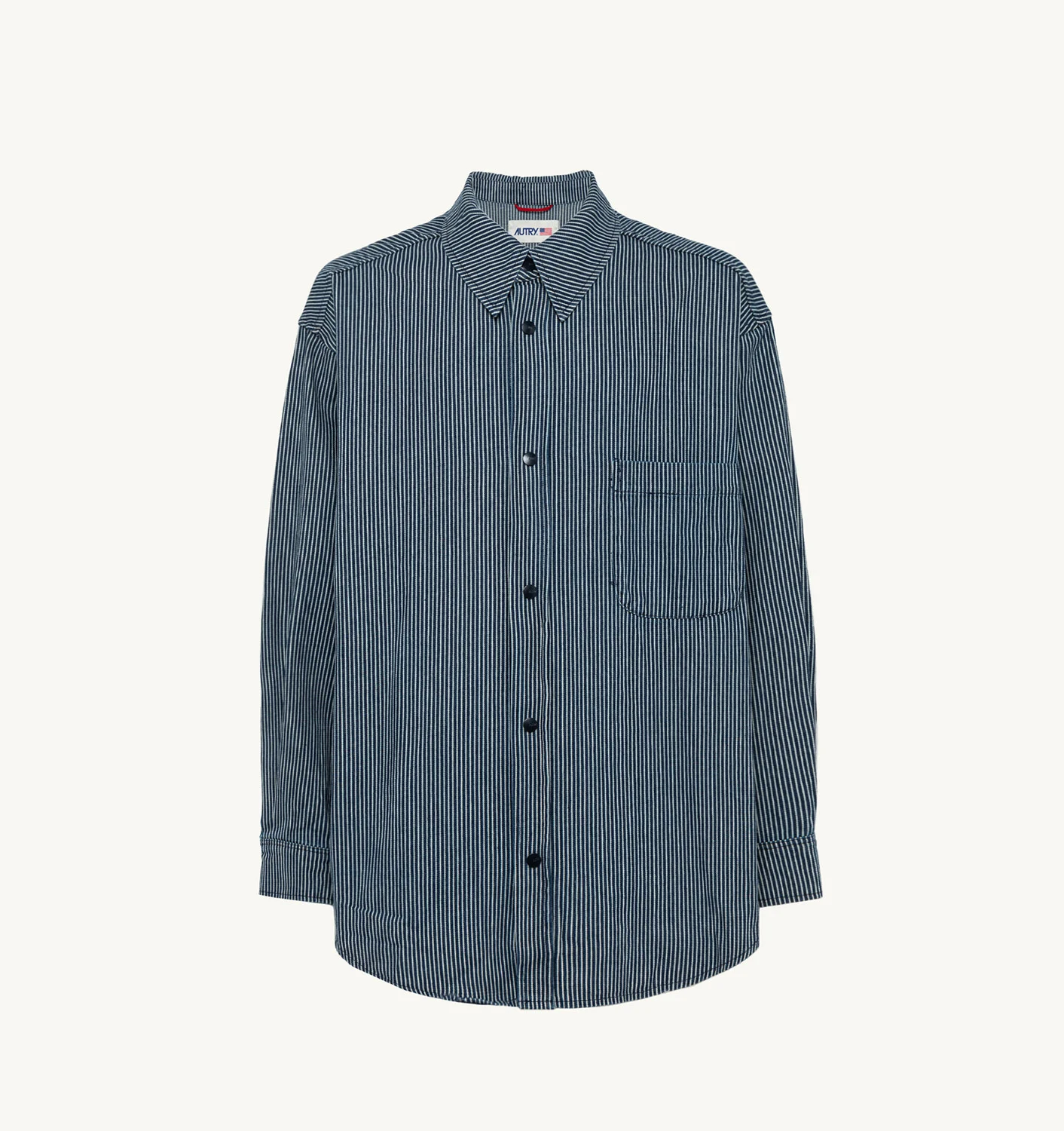 Tricou unisex din denim de bumbac, cu dungi albastre și albe, croială supradimensionată