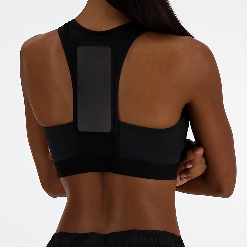 Sutiã esportivo feminino NB Sleek com suporte médio e bolsos – PRETO