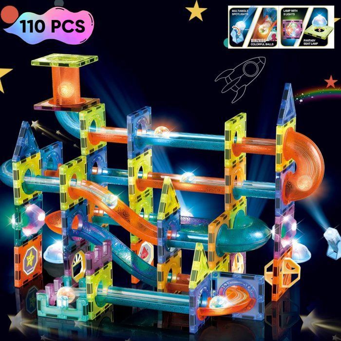 Bloques de construcción magnéticos - 110 piezas de construcción magnética 3D luminosa - Regalos creativos para niños y niñas