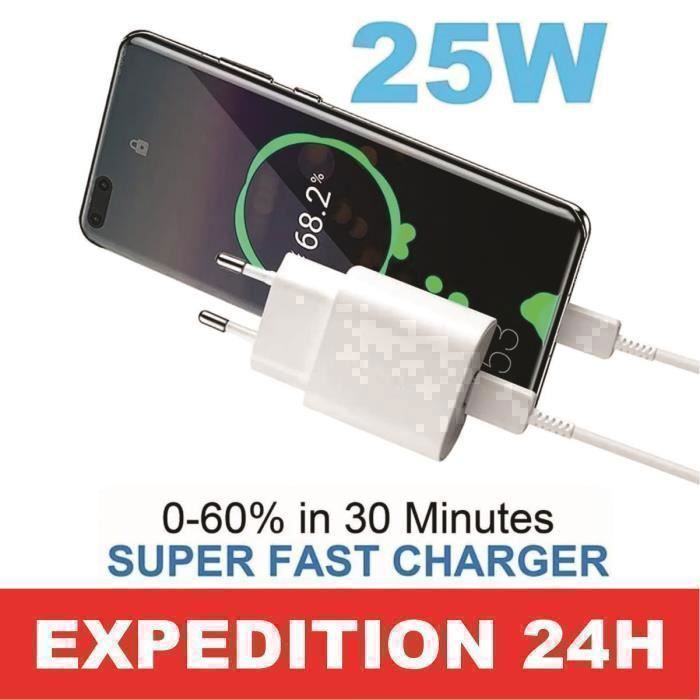 Cargador de pared rápido de 25 W - SAMSUNG - USB-C - Cable de 2 m - Compatible con S26/S25/S22/S21/S20/A53/A34 ZISONIX®