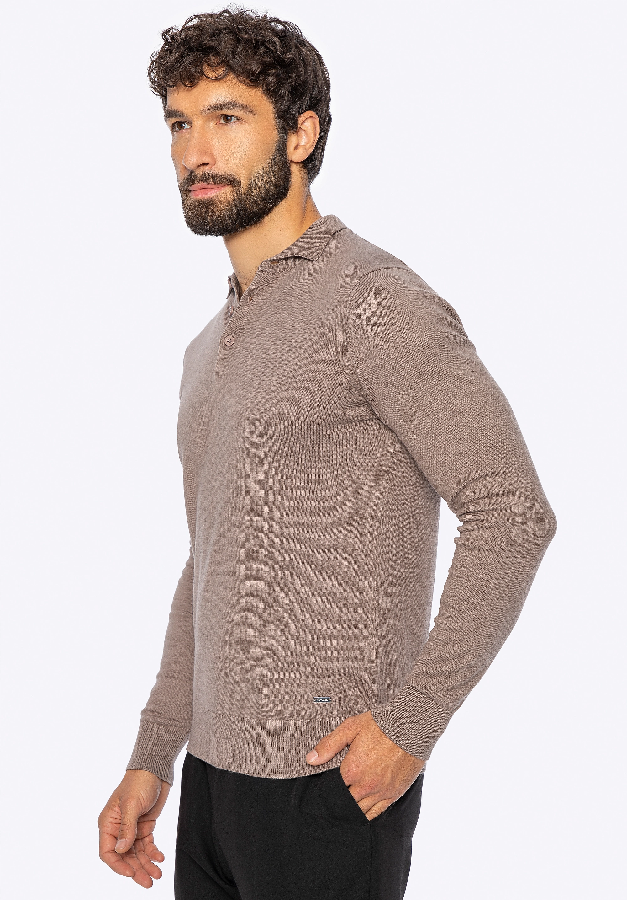 Sweter męski z bawełny z domieszką kaszmiru ciemny beż