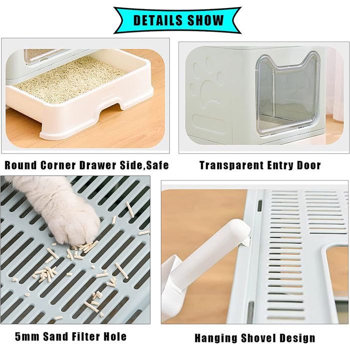 Arenero cerrado SUPFINE para gatos - Casita plegable para gatos - 41×51×38cm - 2 puertas - con tapa y cajón