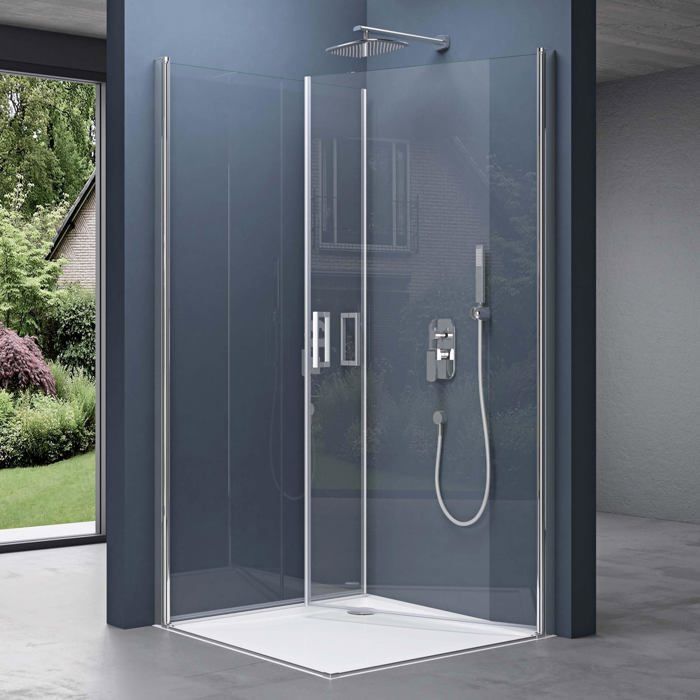 Mampara de ducha de diseño Rav24K de 80x75x195cm con dos puertas y cristal de seguridad transparente ESG, con revestimiento NANO.
