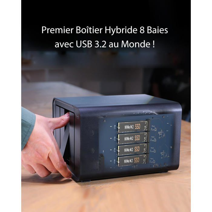 TERRAMASTER D8 Box ibrido a 8 alloggiamenti per HDD/NVMe, USB 3.2 Gen2 10Gbps, RAID 0/1/JBOD + Modalità esclusive (senza dischi)