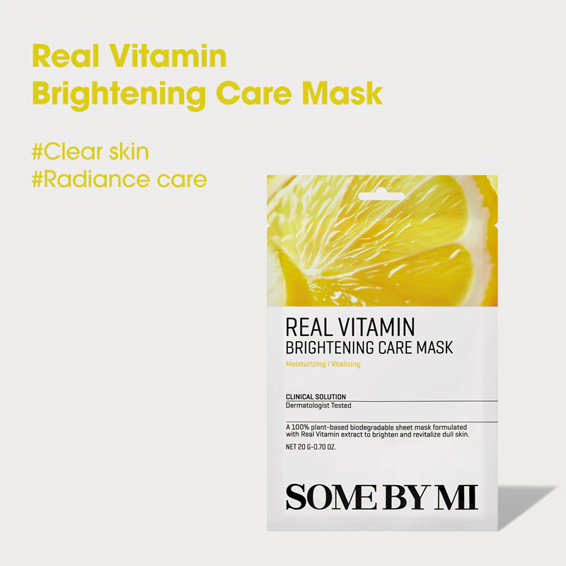 Máscara facial clareadora Some By Mi Clinical Solution Vitamin Brightening Care Mask com propriedades antioxidantes.