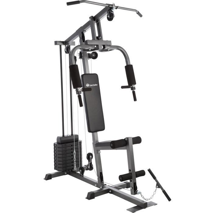 Estación de entrenamiento con pesas - TECTAKE - Estación de entrenamiento con pesas con banco, carga máxima 150 kg, 160 x 98 x 203 cm - Negro