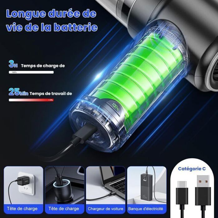 Aspirapolvere per auto senza fili Virex® - 6000 Pa - Aspirapolvere e soffiatore 2 in 1 - 120 W - Portatile - Ricaricabile
