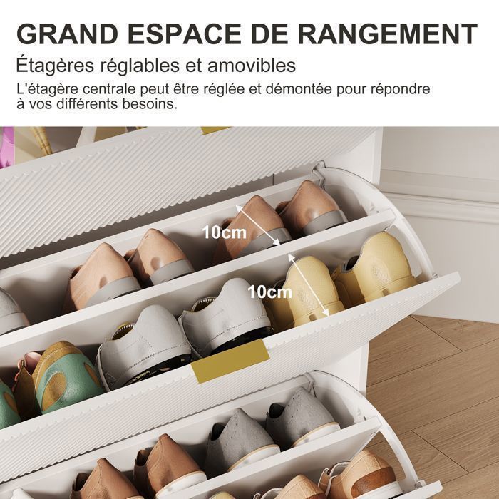 Meuble à chaussures - Armoire a Chaussures avec 3 Abattants et 2 Tiroirs - style minimaliste moderne - Blanc - 133 x 77 x 25 cm