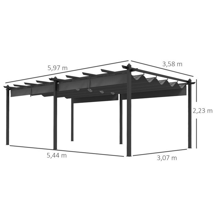 Pergola jardin - Outsunny - aluminium 3,6x6 m coulissante rétractable pour terrasse - alu - gris foncé