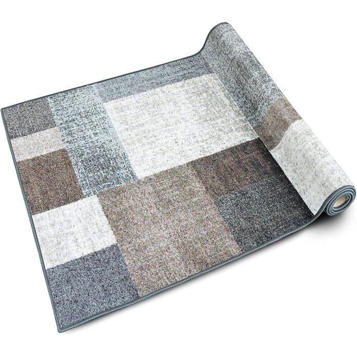 Tapis de couloir Lucano, Quadrillage dominante Beige 80 x 200 cm
