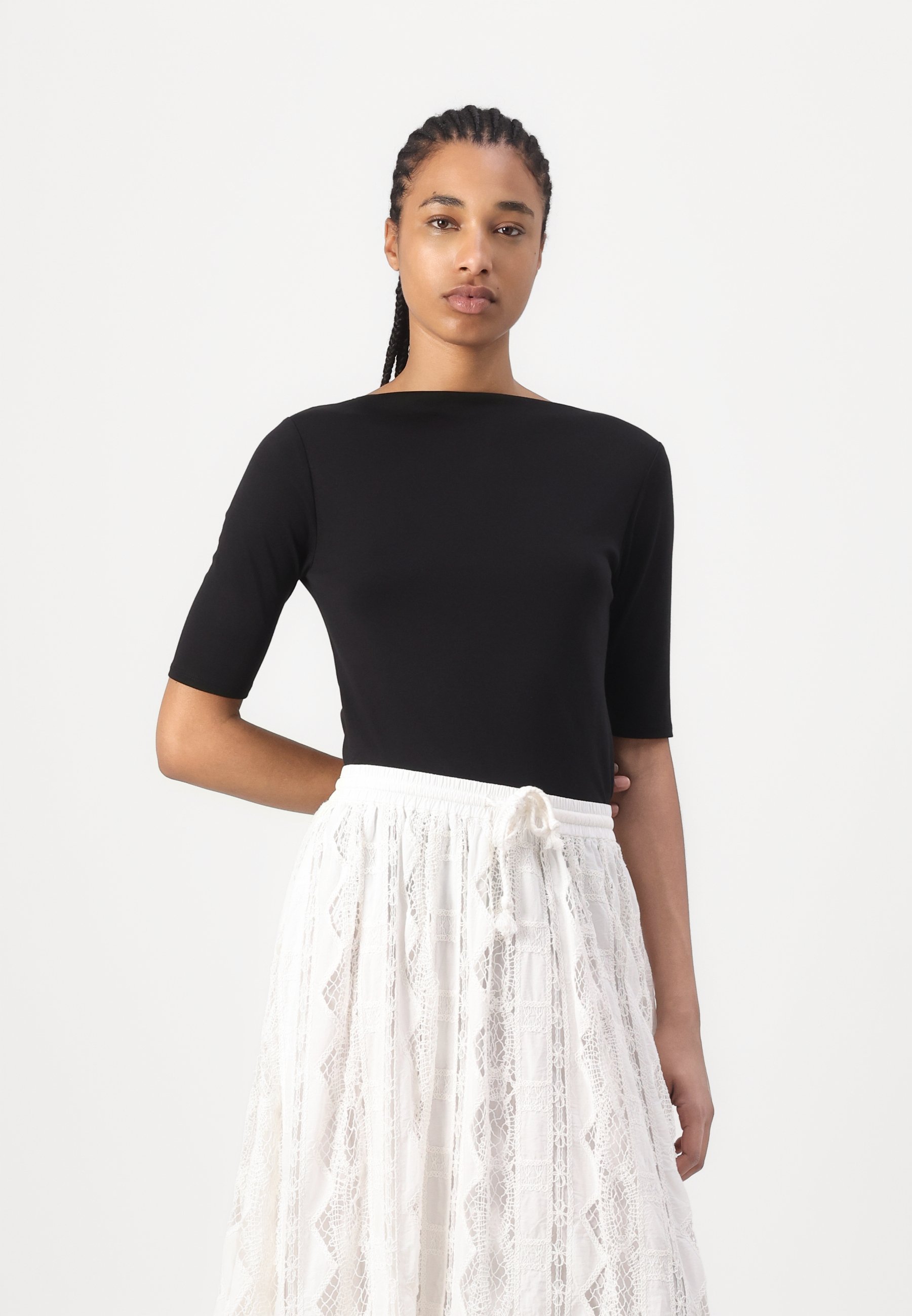 Calvin Klein HALF BOAT NECK - Jednoduché tričko - black