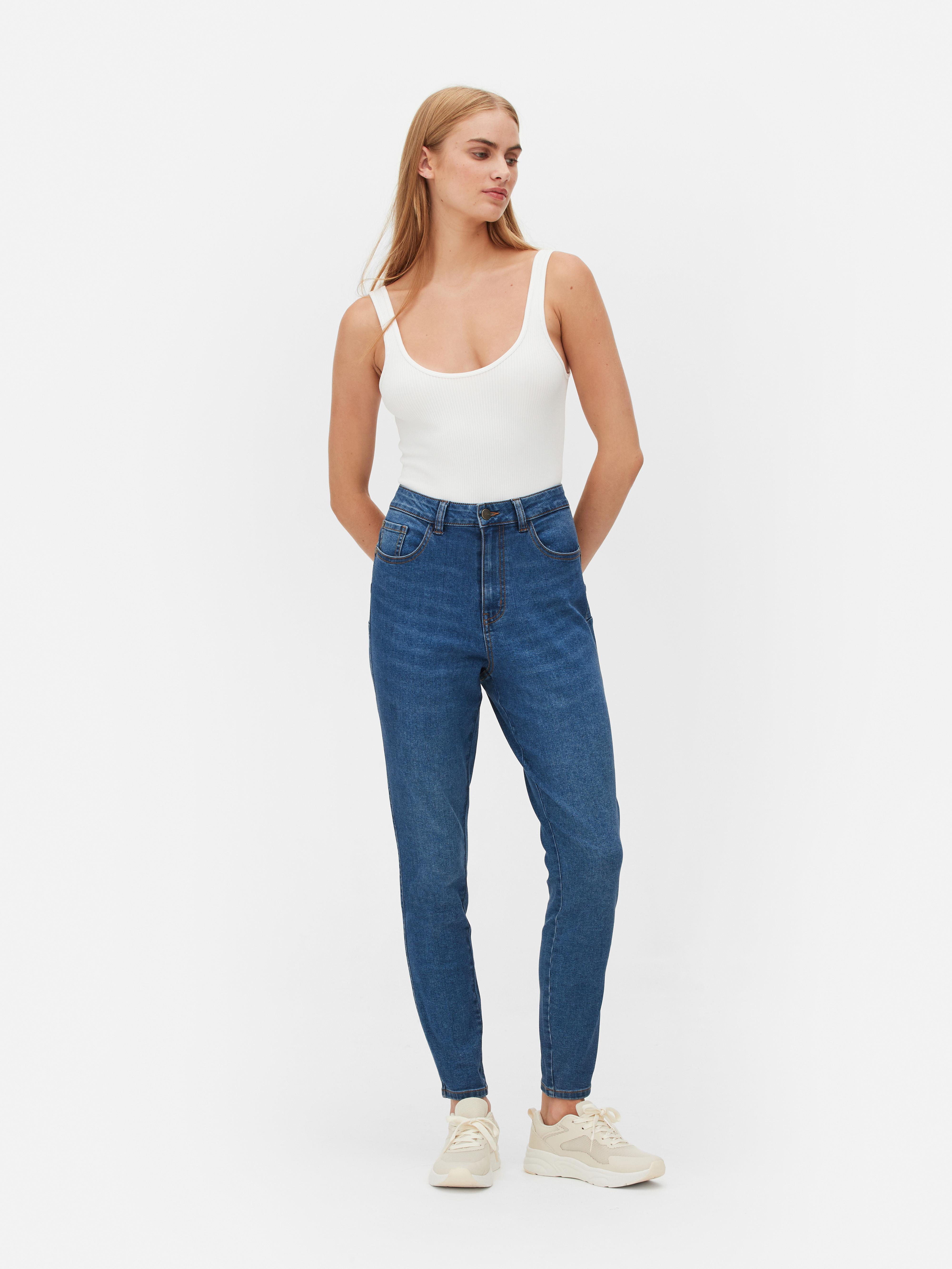 Blugi skinny modelatori Blugi skinny cu găici pentru curea, închidere cu nasturi și detalii la buzunare