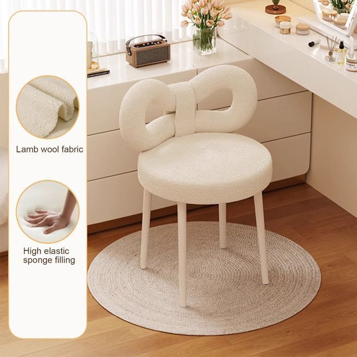 Schminktischhocker - CREMLANK - Bürostuhl - Robust - Kohlenstoffstahl - 37 x 37 x 46 cm - WEISS
