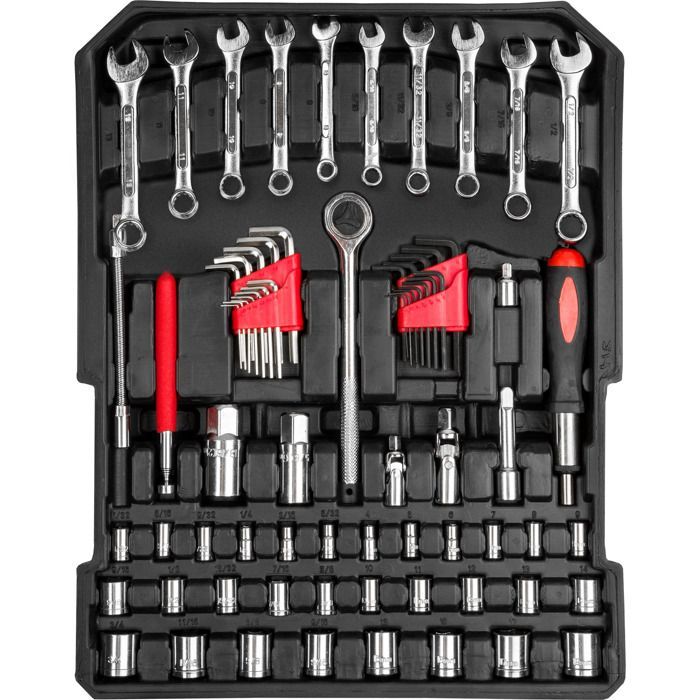 Outillage - TECTAKE - Caisse à outils de 799 pièces ALFONS avec poignée pliante et télescopique, gants inclus - Noir