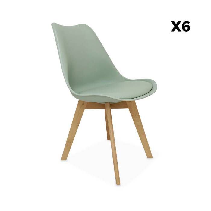 Juego de 6 sillas escandinavas. Patas de madera de haya. Sillas individuales. Color verde celadón.