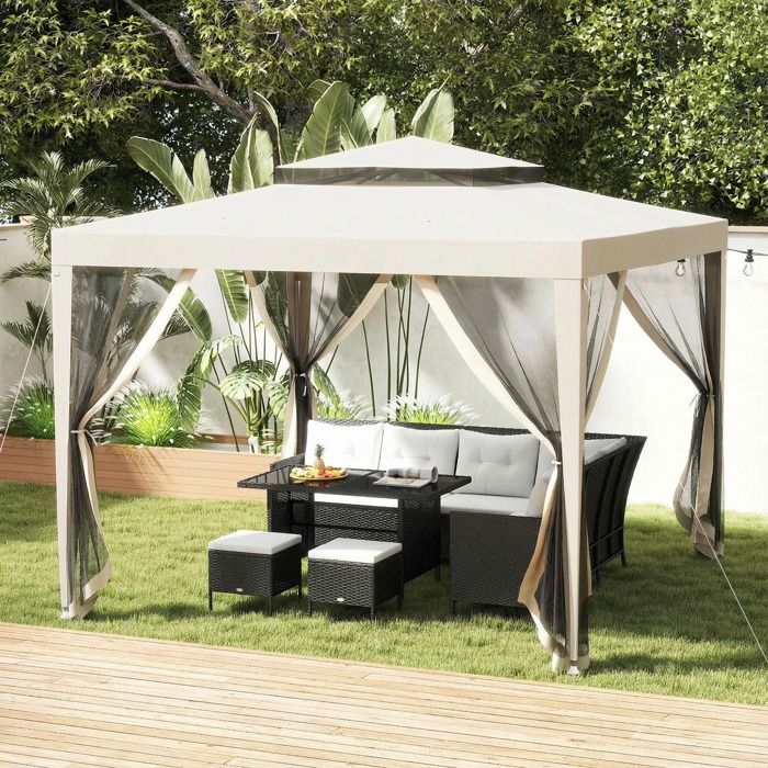 Outsunny - Garden gazebo/marquee - Polyester - 297x297x268cm - Beige