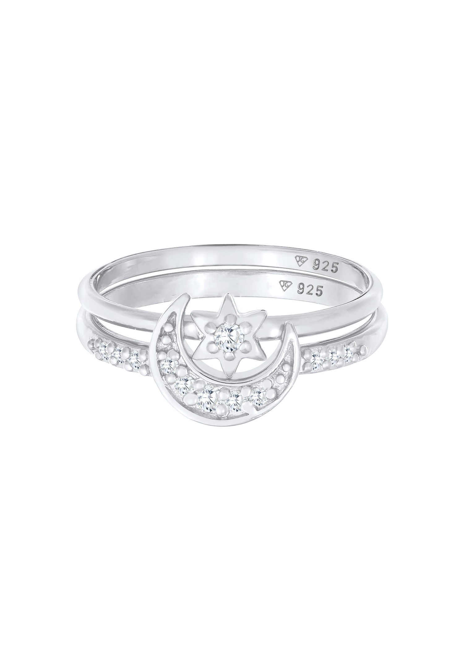 Elli Ensemble de bagues superposées pour femmes - Étoile Lune Astro Trend avec cristaux de zirconium en argent sterling 925
