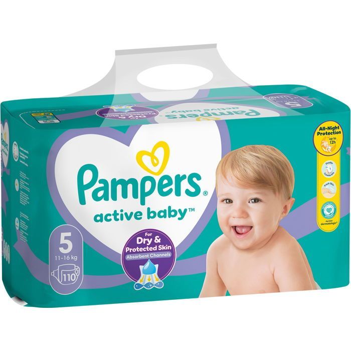 PAMPERS Active Baby taille 5 (110 pièces) - paquet mensuel