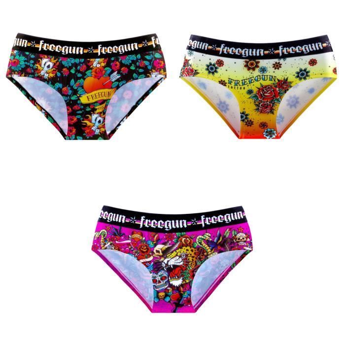 Bóxers para niña - FREEGUN - Paquete de 3 - Estampado rockero - Cómodos - Transpirables - Elásticos