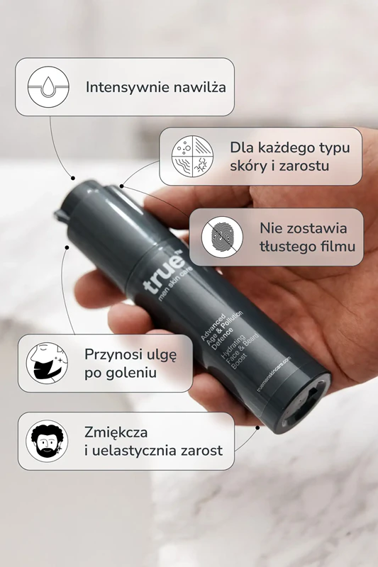Cuidados com a pele True Men: hidratação facial e para barba.