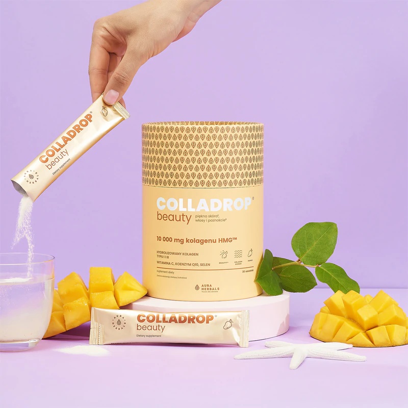 Aura Herbals Colladrop Beauty kolagen HMG 10.000 mg prehransko dopolnilo morski kolagen za popolno kožo, lase in nohte