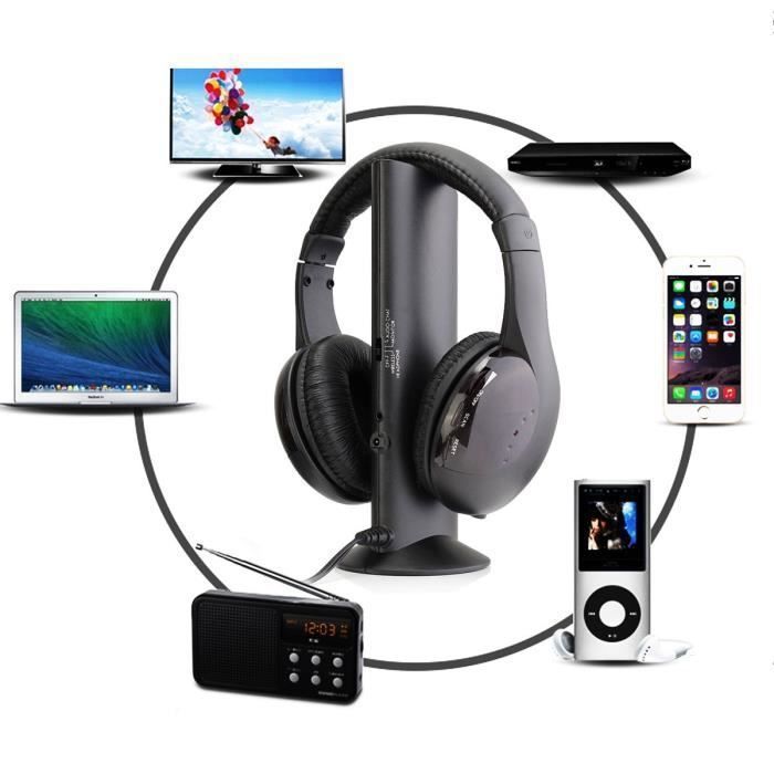 Casque sans fil - Audio - 5 en 1 - Hi-Fi - Circum-aural - Noir
