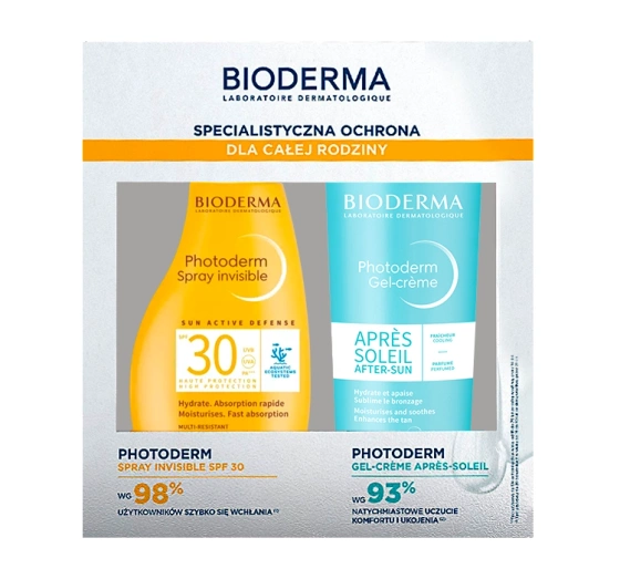 Bioderma Photoderm zestaw dermokosmetyków do opalania spray SPF30 300 ml   łagodzący krem-żel 500 ml